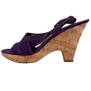 Franco Sarto Talk Cork Heels Slingback Sandal Purple Sz 10